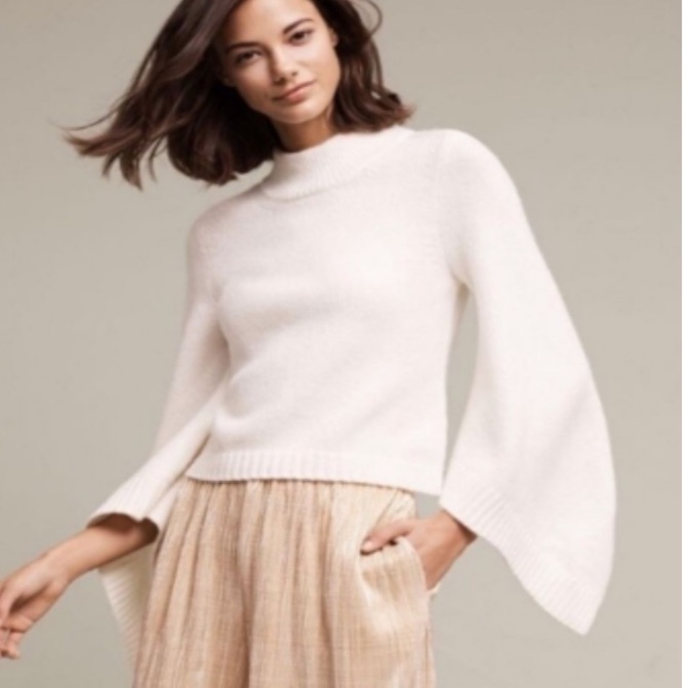 Anthropologie Cream Bell-Sleeve Knit Sweater